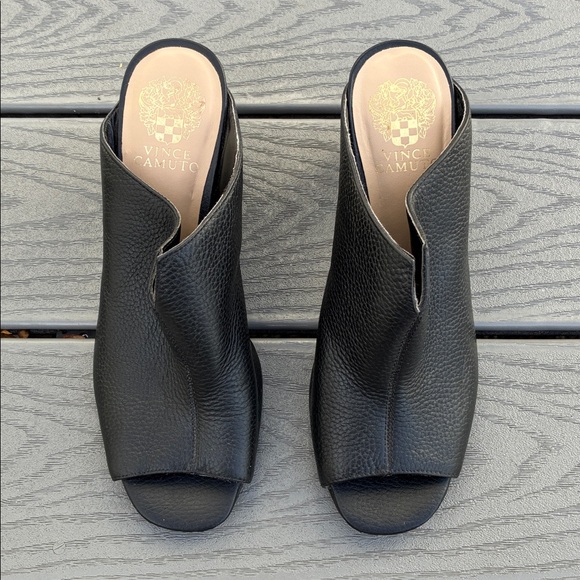 Vince Camuto Leather Open Toe Mules Black Size 9 - Picture 7 of 16